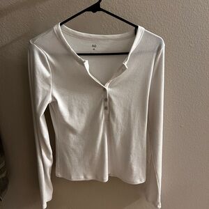SO Women's White Long Sleeve Henley Top